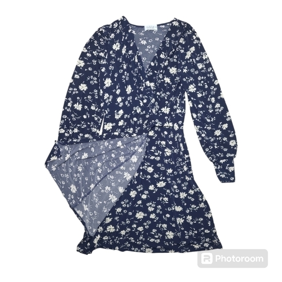 Kaileigh Annabel Knit Faux Wrap Dress Navy Size Medium - Picture 6 of 10